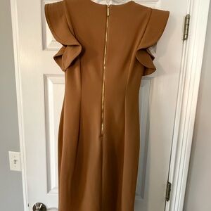 Calvin Klein Tan Dress with Ruffle Sleeves
